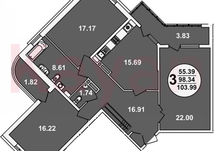 Продажа 3-комн. квартиры, 98.34 кв.м фото 0