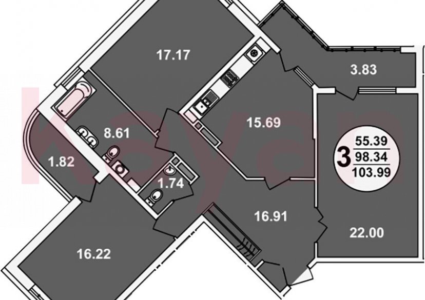 Продажа 3-комн. квартиры, 98.34 кв.м фото 0