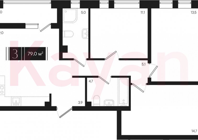 Продажа 3-комн. квартиры, 77 кв.м фото 0