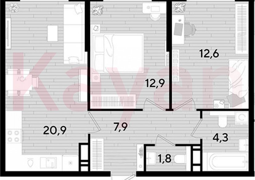 Продажа 2-комн. квартиры, 60.4 кв.м фото 0