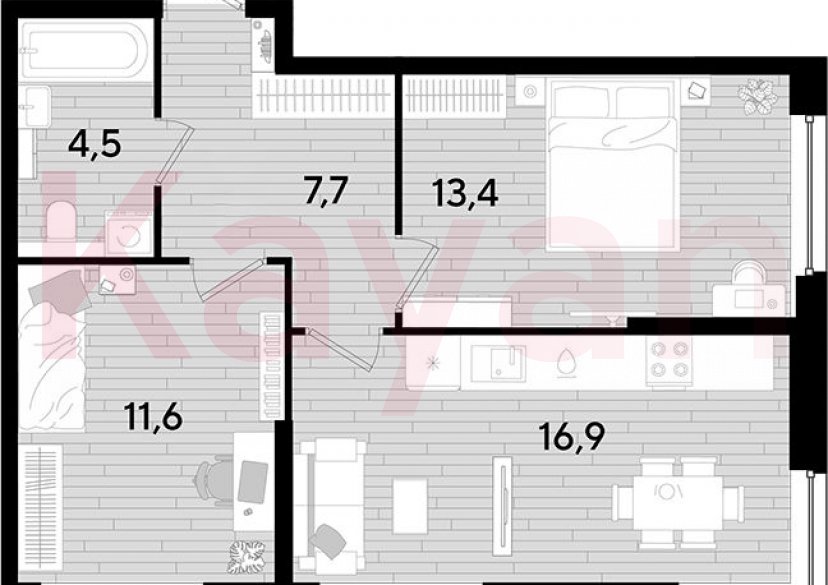 Продажа 2-комн. квартиры, 54.1 кв.м фото 0