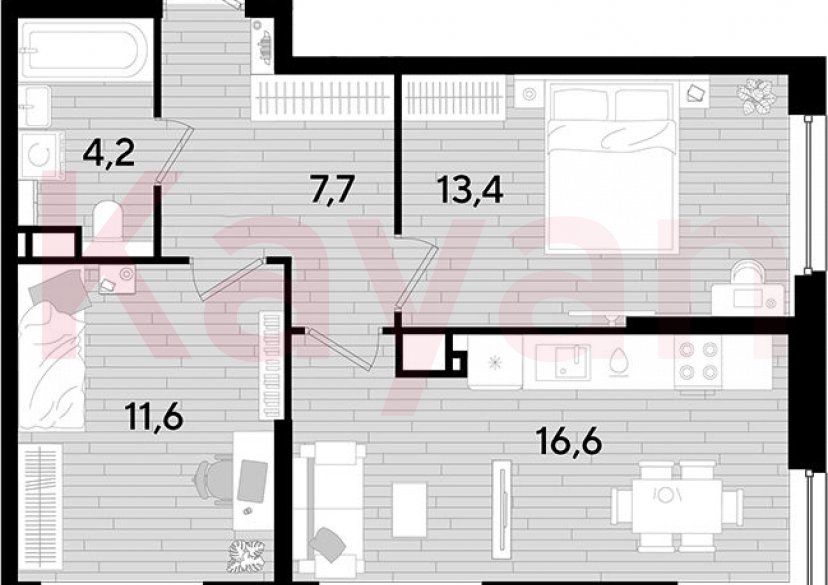Продажа 2-комн. квартиры, 53.5 кв.м фото 0