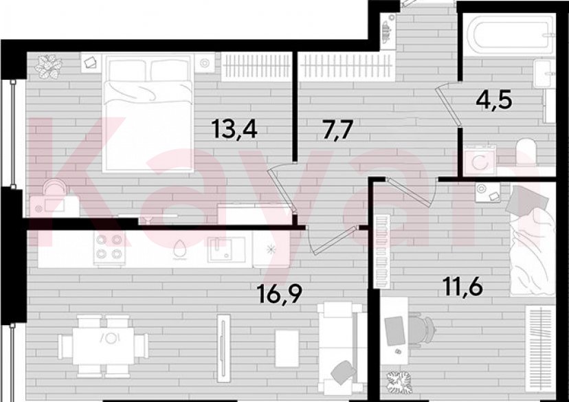 Продажа 2-комн. квартиры, 54.1 кв.м фото 0