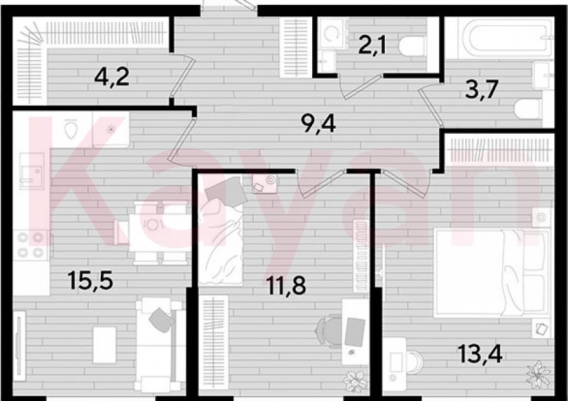 Продажа 2-комн. квартиры, 60.1 кв.м фото 0