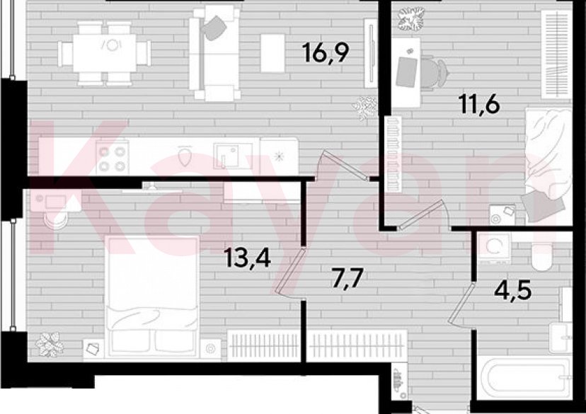 Продажа 2-комн. квартиры, 54.1 кв.м фото 0