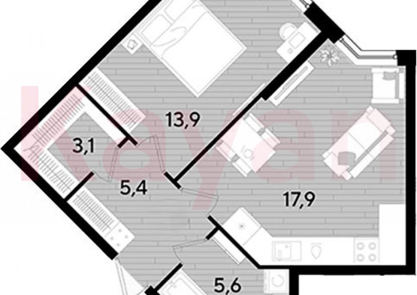 Продажа 1-комн. квартиры, 45.9 кв.м фото 0