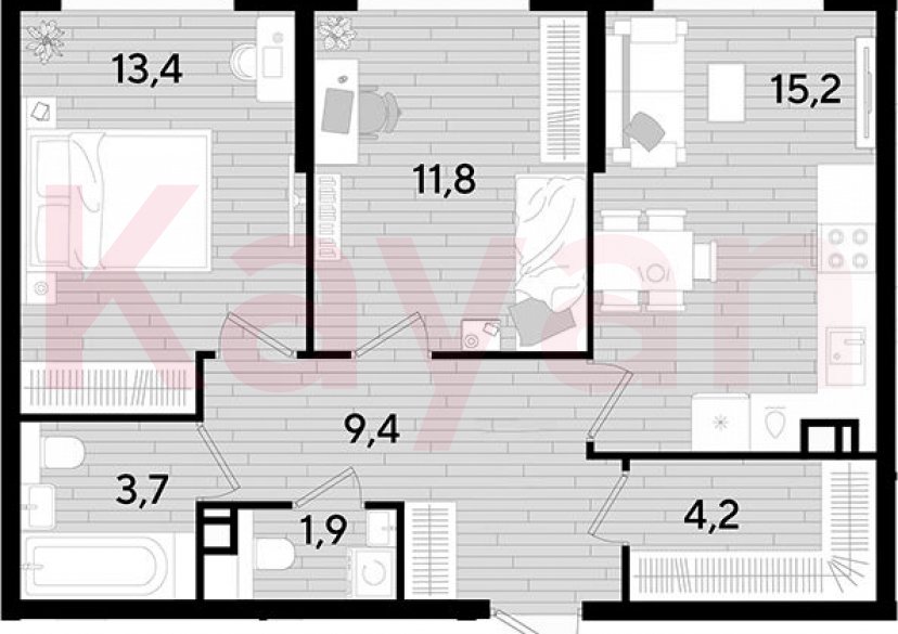 Продажа 2-комн. квартиры, 59.6 кв.м фото 0