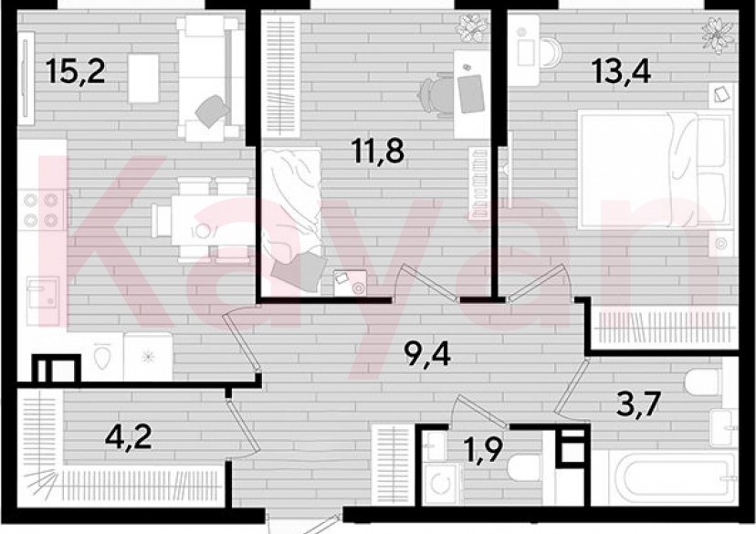 Продажа 2-комн. квартиры, 59.6 кв.м фото 0