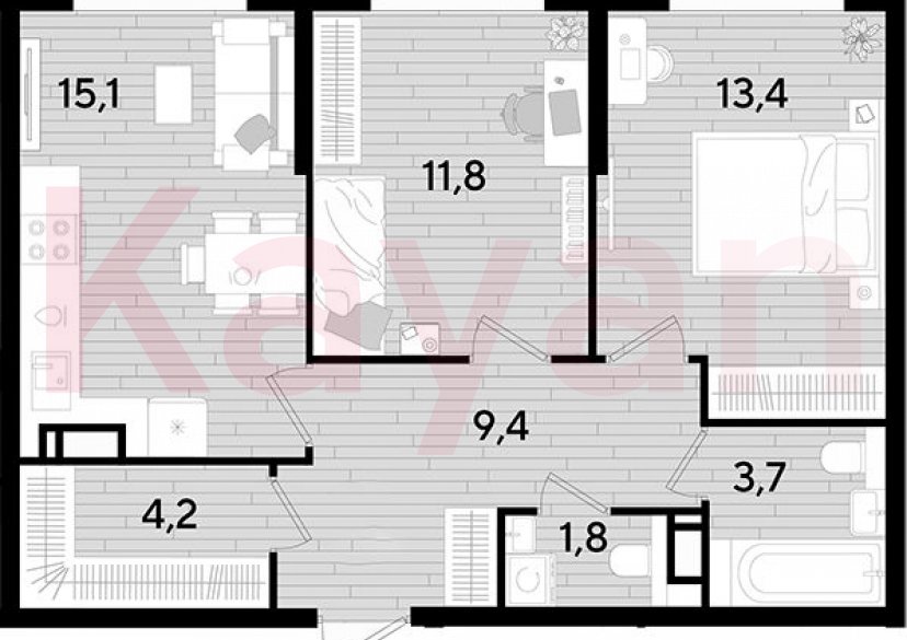 Продажа 2-комн. квартиры, 59.4 кв.м фото 0