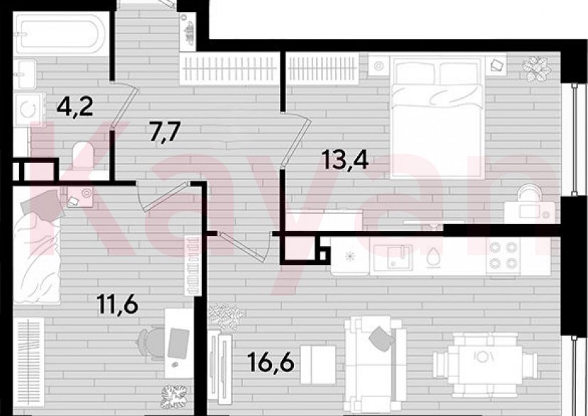 Продажа 2-комн. квартиры, 53.5 кв.м фото 0