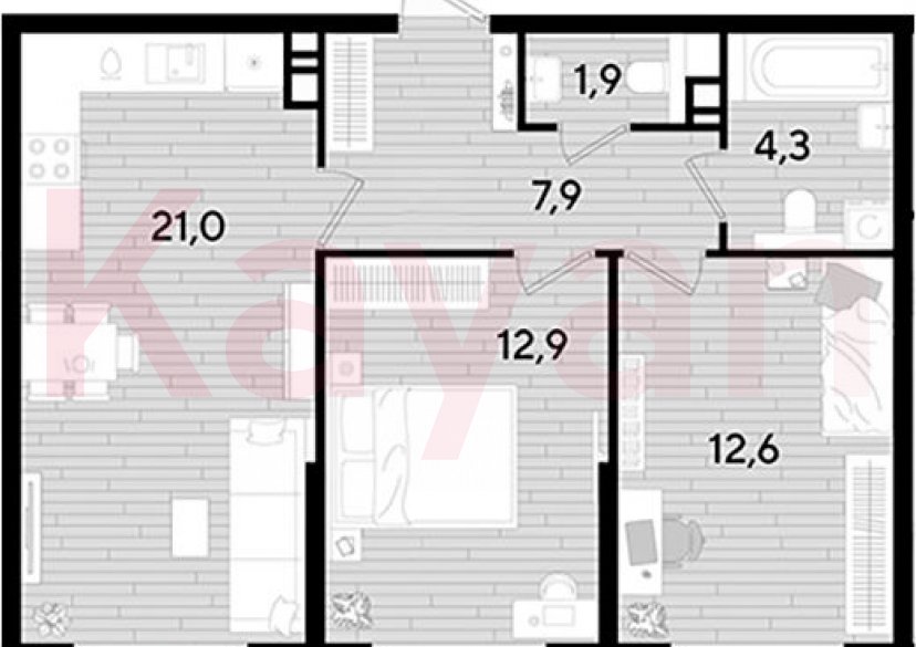 Продажа 2-комн. квартиры, 60.6 кв.м фото 0