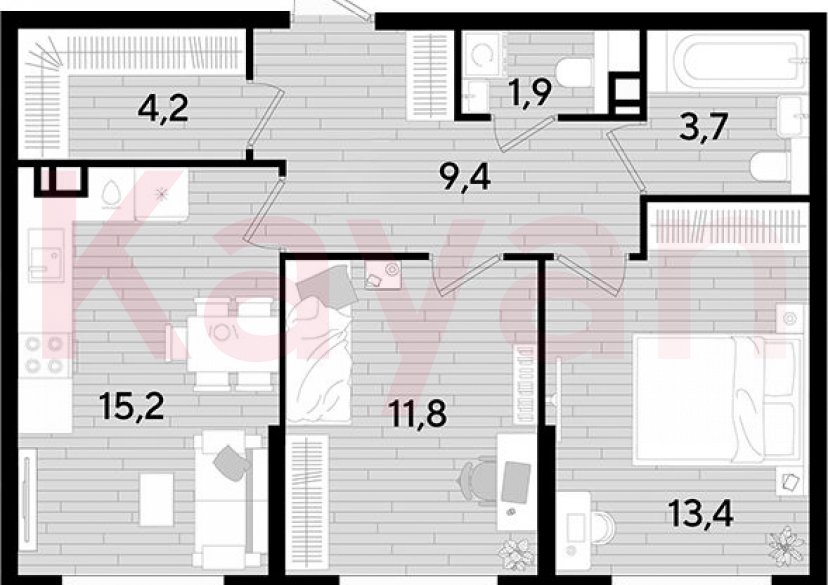 Продажа 2-комн. квартиры, 59.6 кв.м фото 0