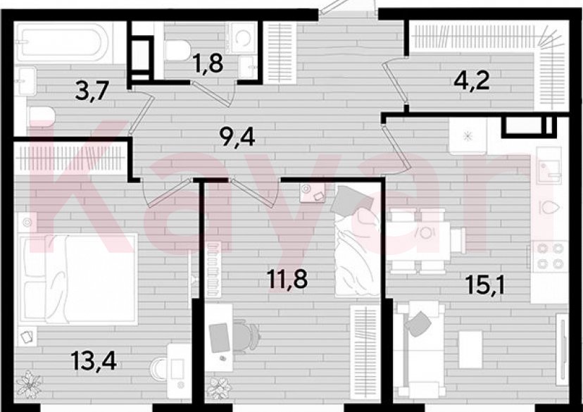 Продажа 2-комн. квартиры, 59.4 кв.м фото 0