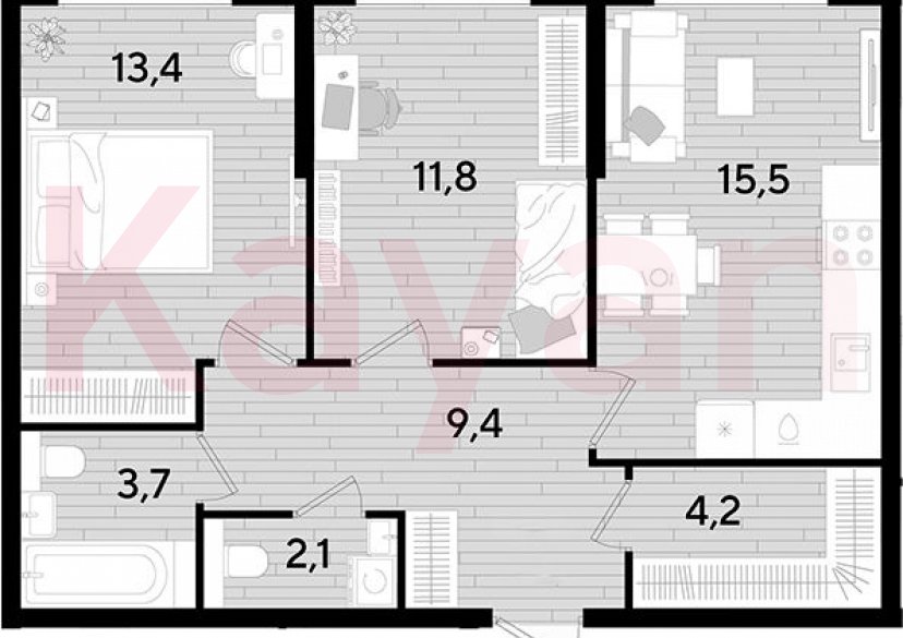 Продажа 2-комн. квартиры, 60.1 кв.м фото 0