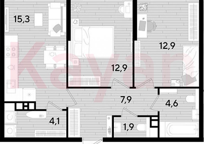 Продажа 2-комн. квартиры, 59.6 кв.м фото 0