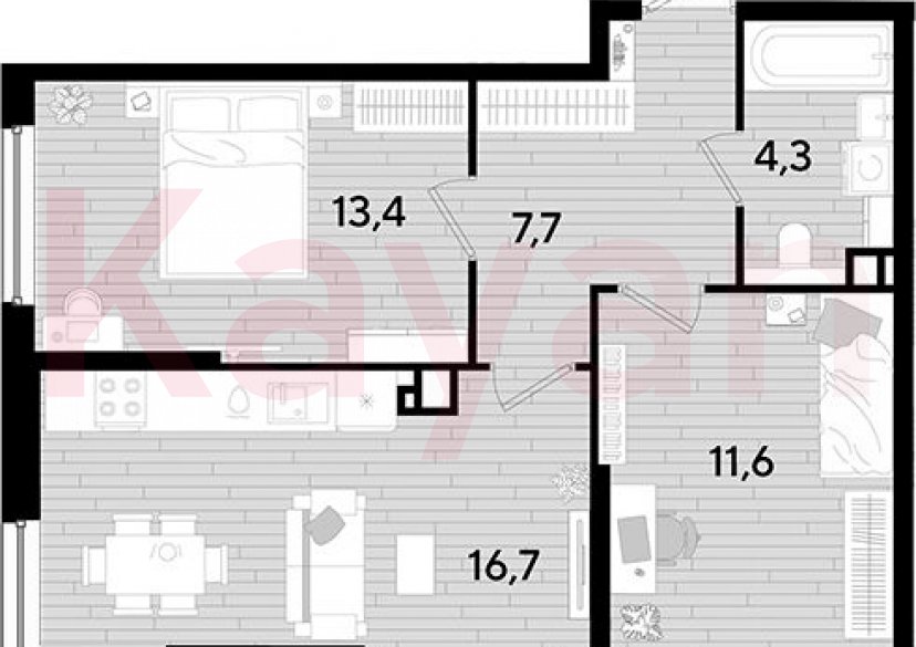 Продажа 2-комн. квартиры, 53.7 кв.м фото 0