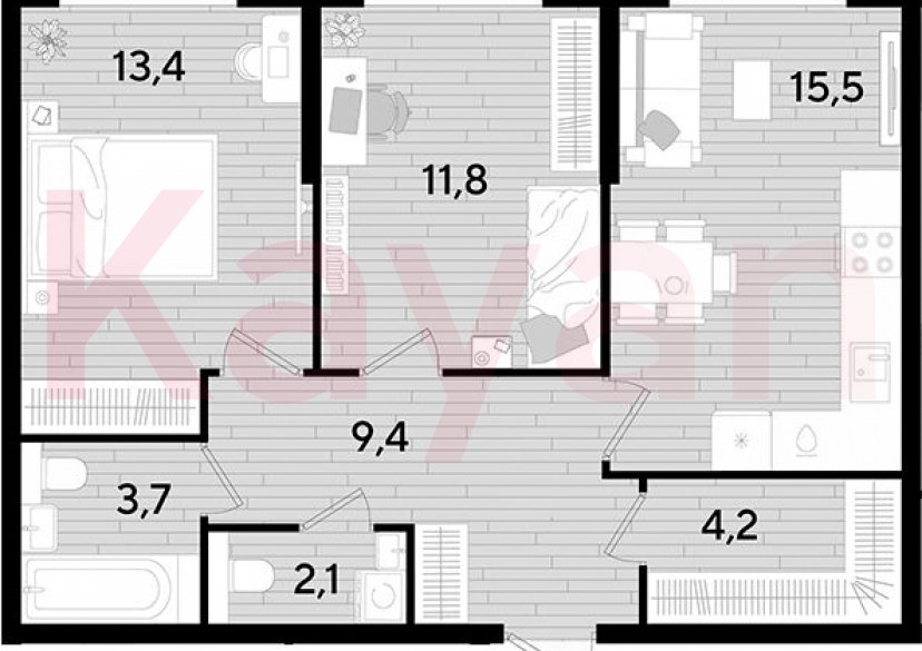 Продажа 2-комн. квартиры, 60.1 кв.м фото 0