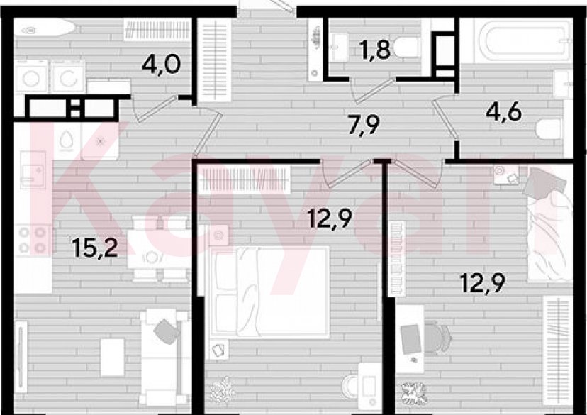 Продажа 2-комн. квартиры, 59.3 кв.м фото 0