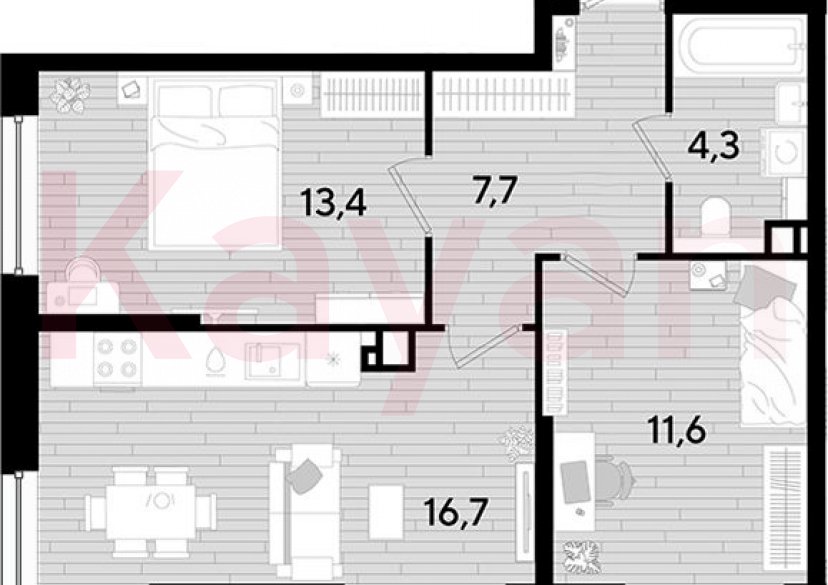 Продажа 2-комн. квартиры, 53.7 кв.м фото 0