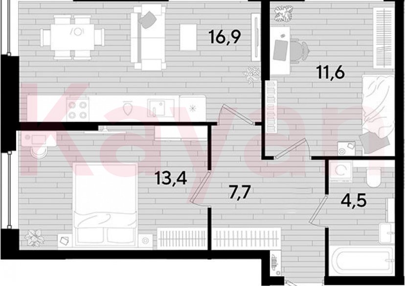 Продажа 2-комн. квартиры, 54.1 кв.м фото 0