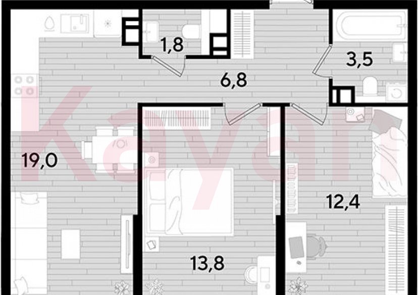 Продажа 2-комн. квартиры, 57.3 кв.м фото 0