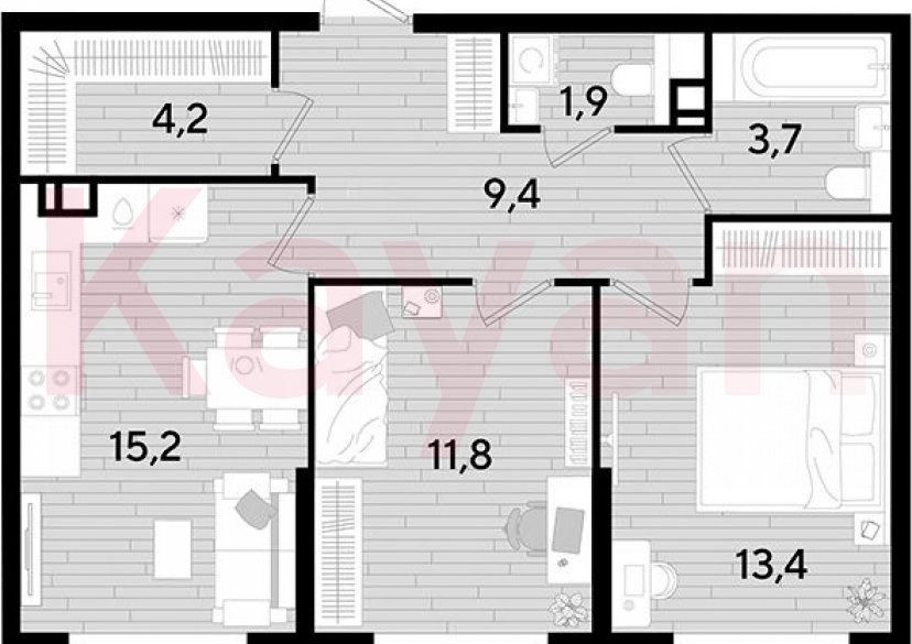 Продажа 2-комн. квартиры, 59.6 кв.м фото 0