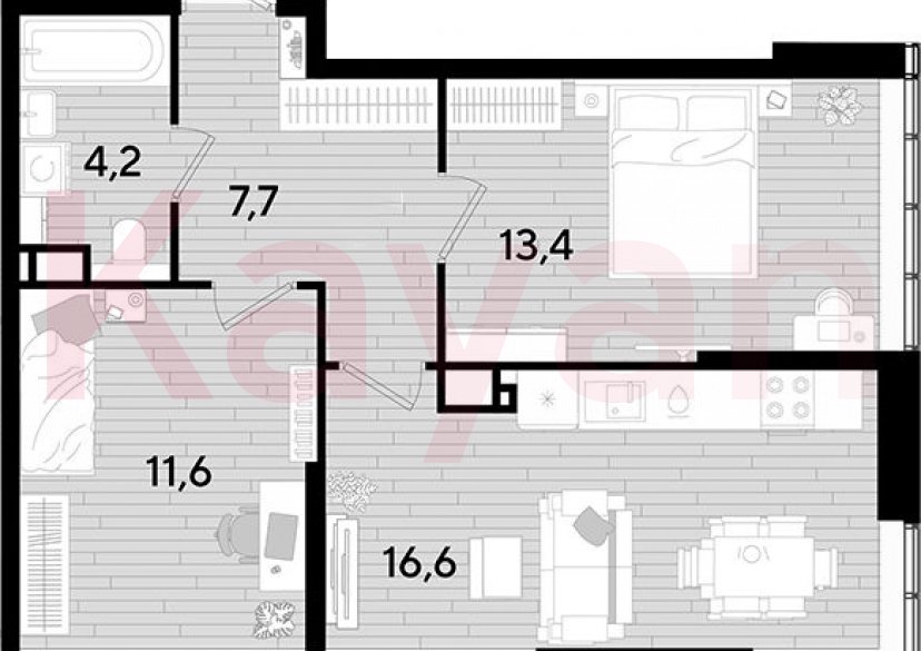 Продажа 2-комн. квартиры, 53.5 кв.м фото 0