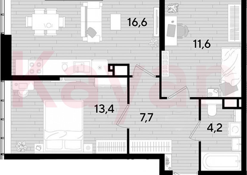 Продажа 2-комн. квартиры, 53.5 кв.м фото 0