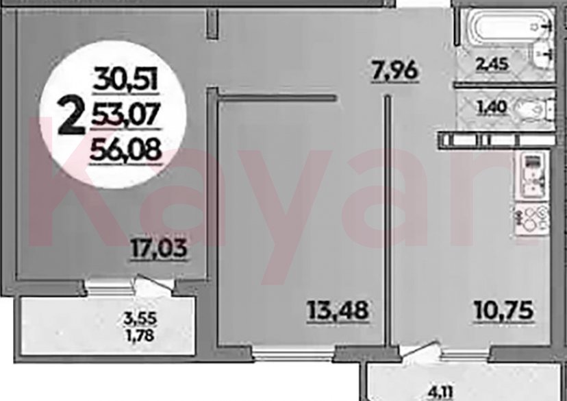 Продажа 2-комн. квартиры, 53.07 кв.м фото 0