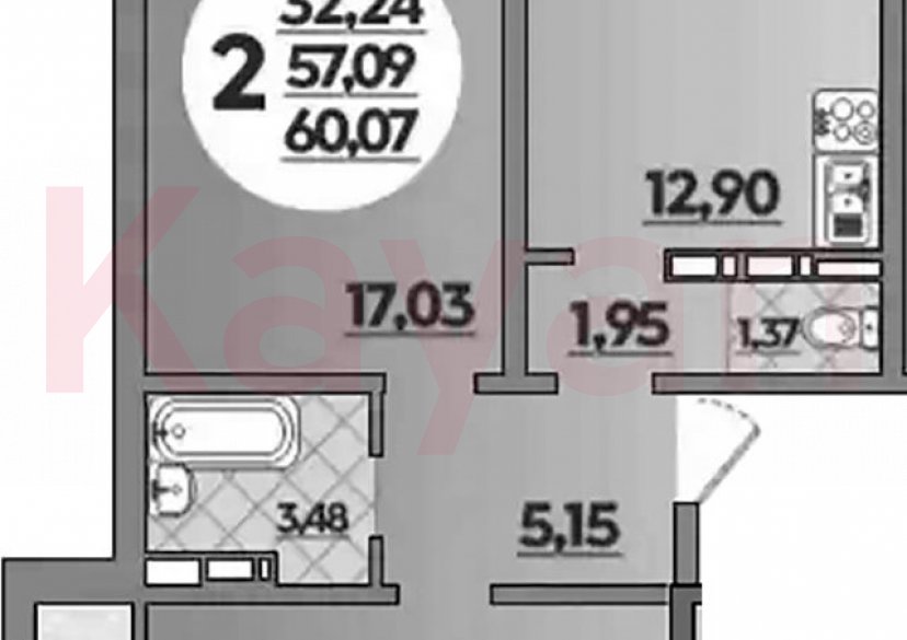Продажа 2-комн. квартиры, 57.09 кв.м фото 0