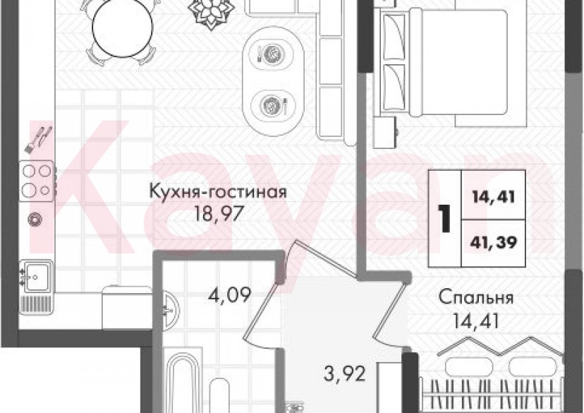 Продажа 2-комн. квартиры, 41.39 кв.м фото 0