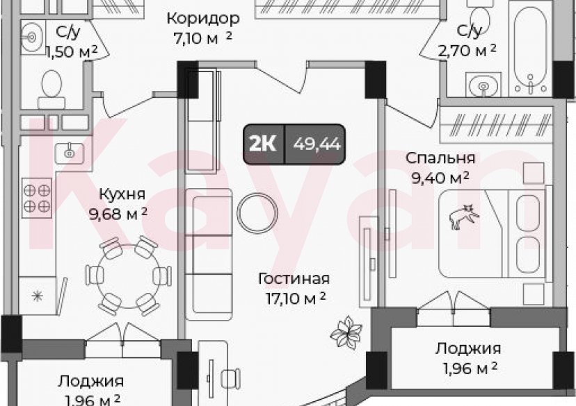Продажа 2-комн. квартиры, 47.48 кв.м фото 0