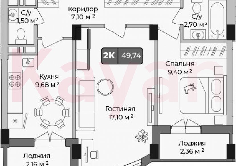 Продажа 2-комн. квартиры, 47.48 кв.м фото 0
