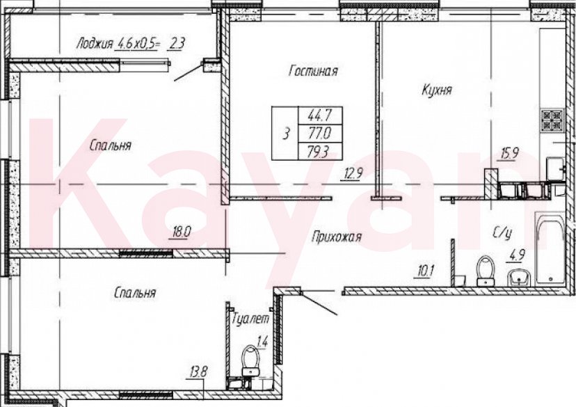 Продажа 3-комн. квартиры, 77 кв.м фото 0