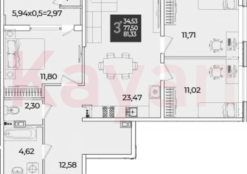 Продажа 3-комн. квартиры, 77.5 кв.м фото 0