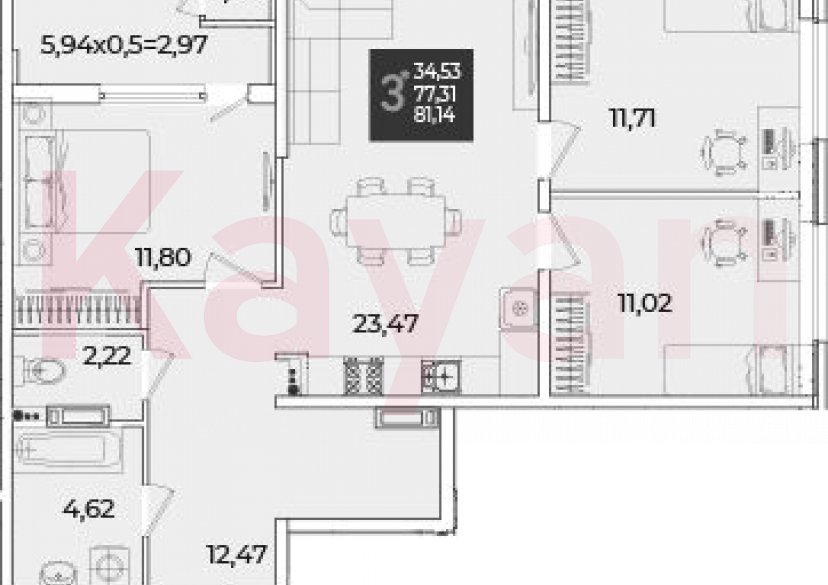 Продажа 3-комн. квартиры, 77.31 кв.м фото 0