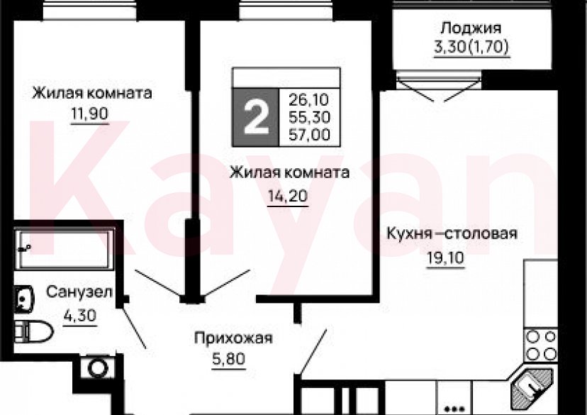 Продажа 2-комн. квартиры, 55.3 кв.м фото 0