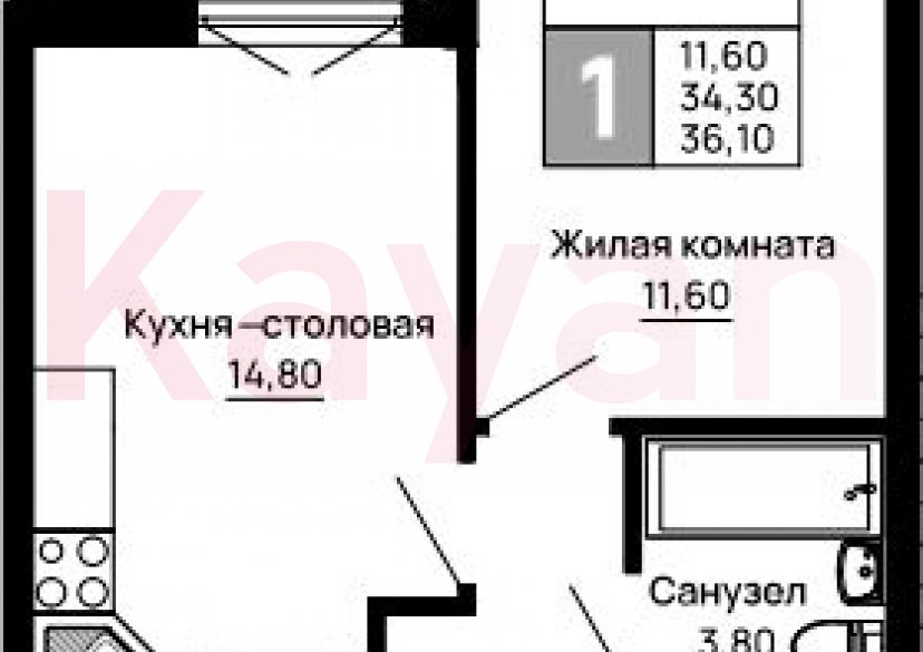 Продажа 1-комн. квартиры, 34.3 кв.м фото 0 Продажа 1-комн. квартиры, 34.3 кв.м фото 0