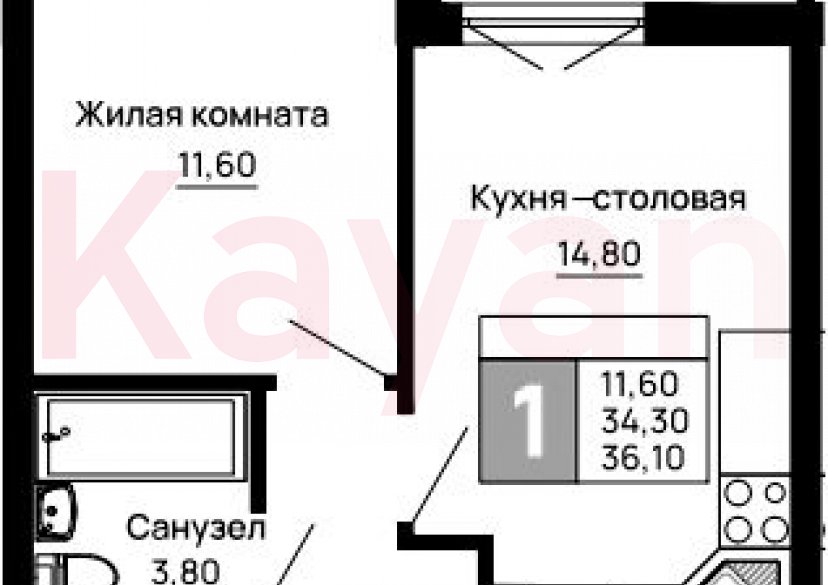 Продажа 1-комн. квартиры, 34.3 кв.м фото 0 Продажа 1-комн. квартиры, 34.3 кв.м фото 0