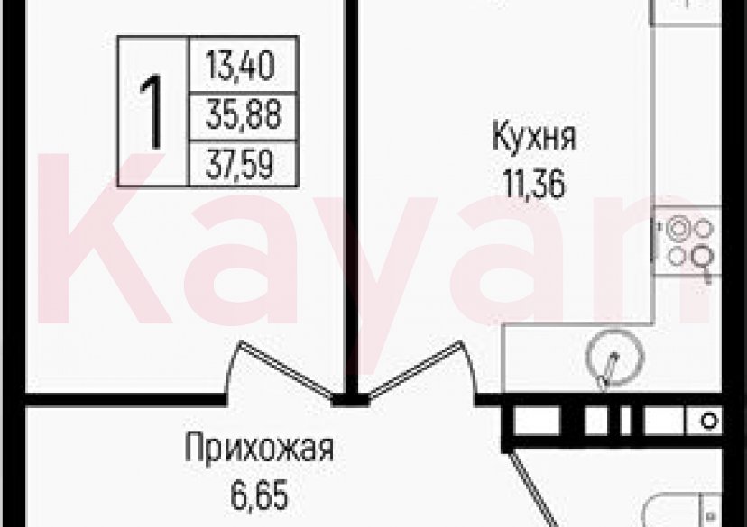 Продажа 1-комн. квартиры, 35.88 кв.м фото 0