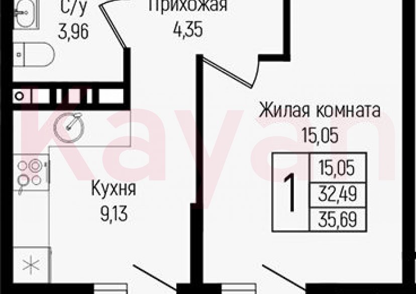 Продажа 1-комн. квартиры, 32.49 кв.м фото 0