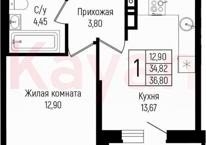 Продажа 1-комн. квартиры, 34.82 кв.м фото 0