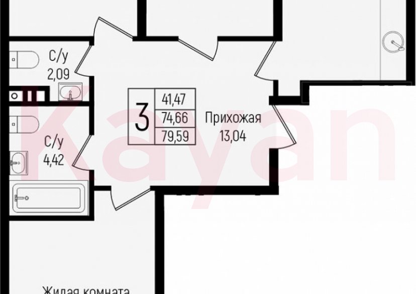 Продажа 3-комн. квартиры, 74.66 кв.м фото 0