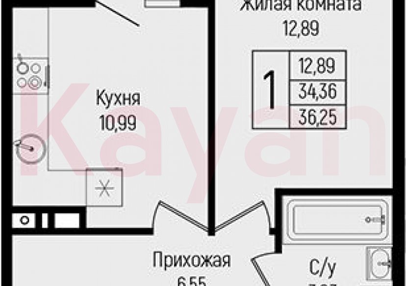 Продажа 1-комн. квартиры, 34.36 кв.м фото 0