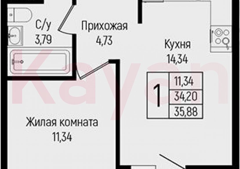 Продажа 1-комн. квартиры, 34.2 кв.м фото 0