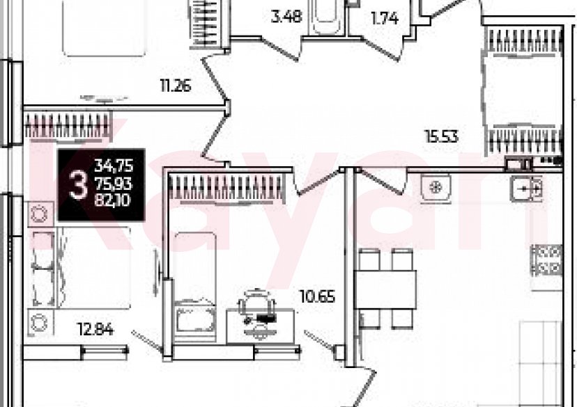 Продажа 3-комн. квартиры, 75.93 кв.м фото 0