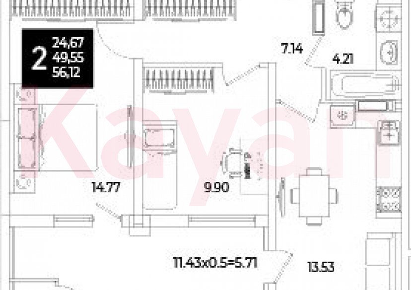 Продажа 2-комн. квартиры, 49.55 кв.м фото 0