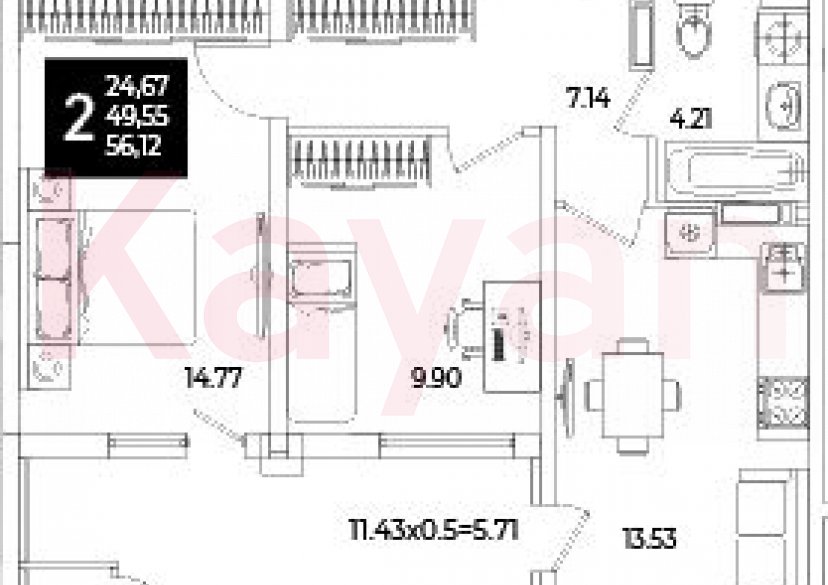 Продажа 2-комн. квартиры, 49.55 кв.м фото 0