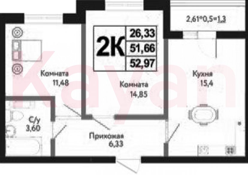 Продажа 2-комн. квартиры, 51.66 кв.м фото 0 Продажа 2-комн. квартиры, 51.66 кв.м фото 0